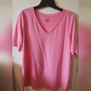 Lane Bryant Pink V-Neck T-Shirt